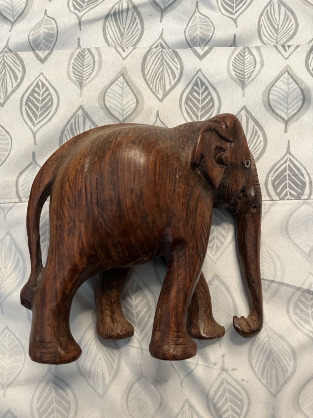 Source Unknown Brown Hand-Carved Wooden Elephant Sculpture